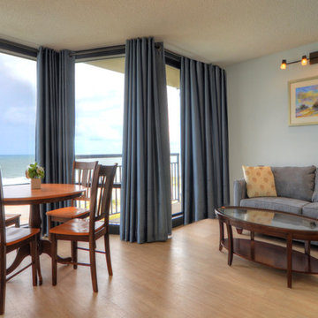 Sleek yet simple furnishings and cool ocean blues enhance the experience