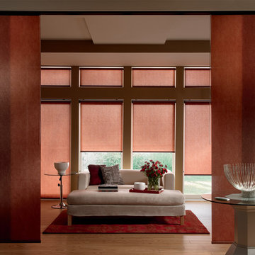 Sliding panel and matching roller shades