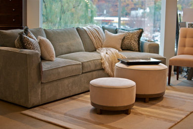 Example of a transitional living room design in New York
