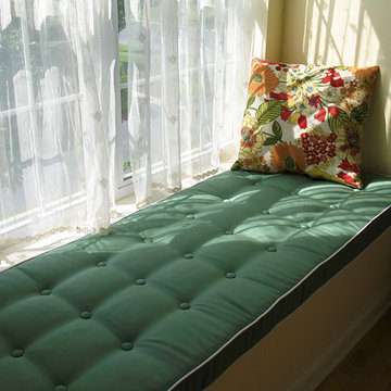 Soft Green Window Seat Cushion with Buttons