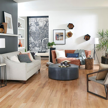 Gray, Wood, Modern Living Room - Nantucket Solid, Red Oak Hardwood