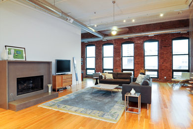 Living room - industrial living room idea in Chicago