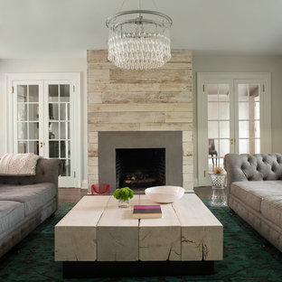 Idéer för ett modernt vardagsrum, med ett finrum och en standard öppen spis