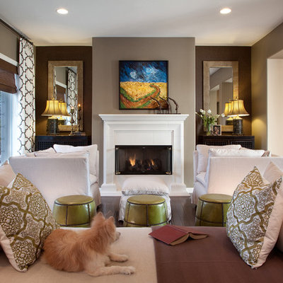 Trendy living room photo in Las Vegas with brown walls