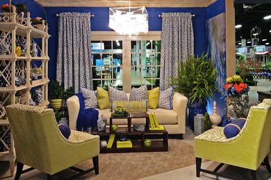 Diseño de salón para visitas cerrado clásico renovado de tamaño medio sin chimenea y televisor con paredes azules