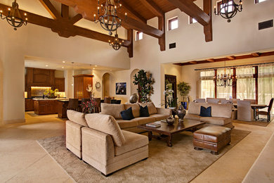Example of a large tuscan living room design in Orange County