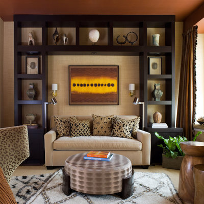 Living room - contemporary enclosed living room idea in San Francisco with beige walls