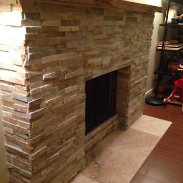 Stack stone fireplace remodel