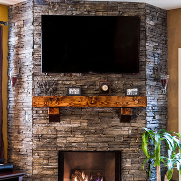 Stacked Stone Fireplace