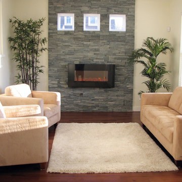 Stacked Stone Fireplace with Natural Light