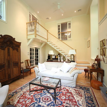 Stair from Living and Dining cascades to Great Room,