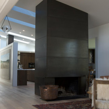 Steel Fireplace and Kitchen