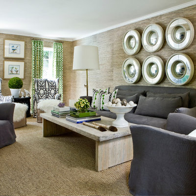 Living room - large contemporary living room idea in Atlanta with brown walls