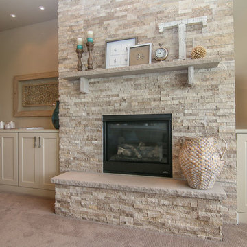 Stone fireplace and built ins