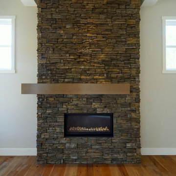 Stone fireplace with off set mantle