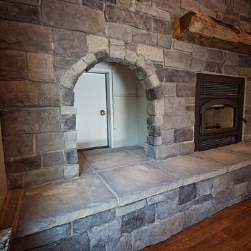 Stone Fireplace with Rustic Mantle