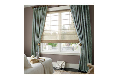 Studio Sheer Roman Shade with Goblet Pleat Drapery Panel and Decorator Hardware