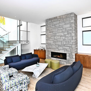 Stylish and Modern living Room featuring Walnut Veneer Cabinetry