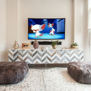 75 Beautiful Small Living Room with a Wall-mounted TV Pictures & Ideas