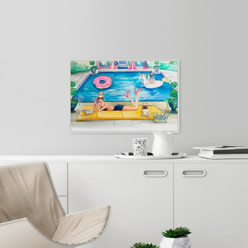 "Summer Pool Party" Floater Framed Painting Print on Canvas