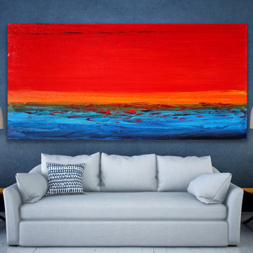 "Sunset Sea" 36x72 inches huge coastal red minimal Contemporary Modern Painting