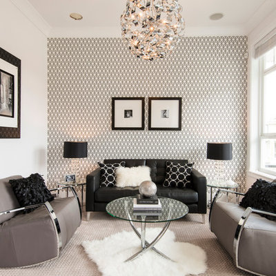 Mid-sized trendy carpeted living room photo in Vancouver