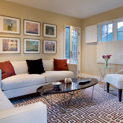 Trendy living room photo in Boston with beige walls