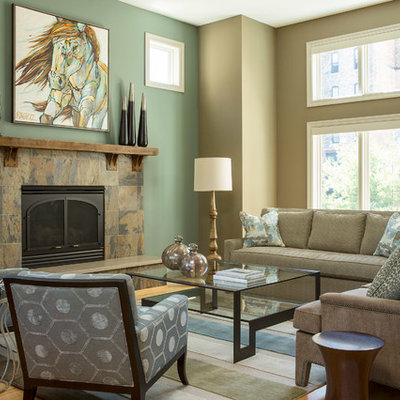 Inspiration for a timeless living room remodel in Minneapolis with green walls