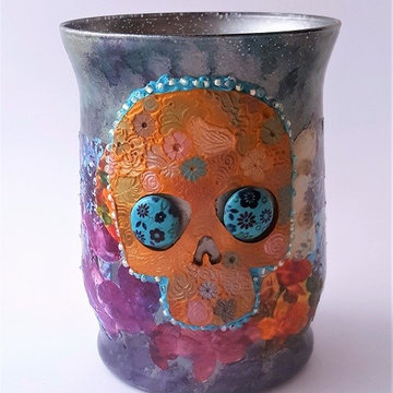 Tattooed Sugar Skull Candle Holder