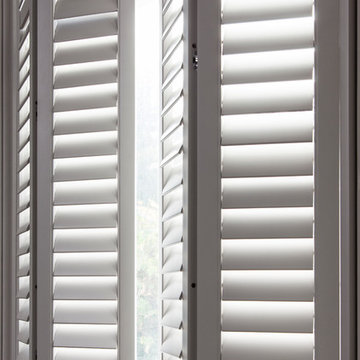 Taupe Bay and Green Full Height Window Shutters