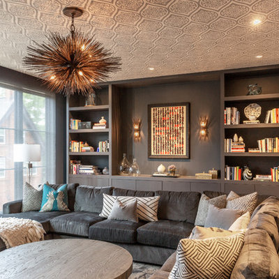 Living room - mid-sized contemporary enclosed light wood floor and brown floor living room idea in Chicago with gray walls, no fireplace and no tv