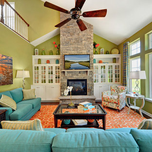 Teal Green Orange Living Room Houzz