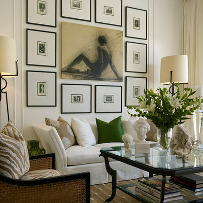 Living room - transitional living room idea in Miami with white walls
