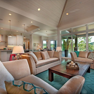 Inspiration for a contemporary open concept living room remodel in Vancouver with beige walls