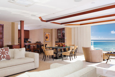 Photo of an expansive eclectic open plan living room in Hawaii.