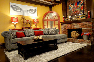 Inspiration for a mid-sized eclectic open concept living room remodel in Austin with yellow walls