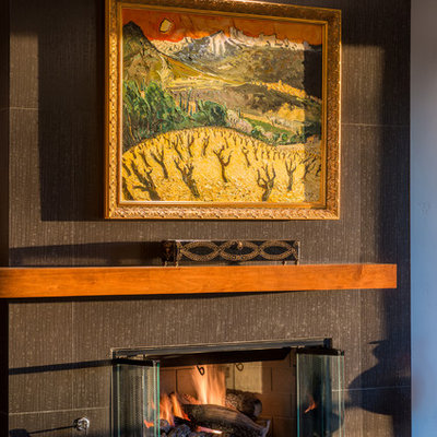 Inspiration for a transitional living room remodel in Other with a standard fireplace