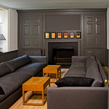 The living room of the restored farm house