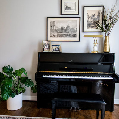 Living room - traditional formal dark wood floor living room idea in Baltimore with beige walls and no tv