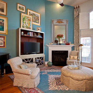 This two-story living room created a great back drop for this extensive art coll