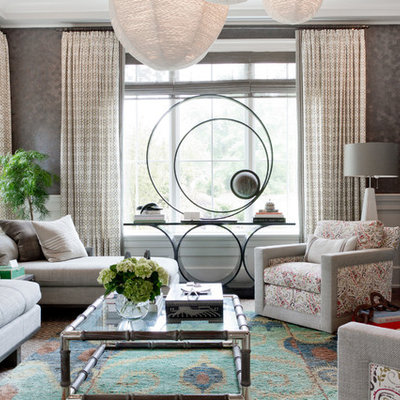Trendy living room photo in New York with gray walls