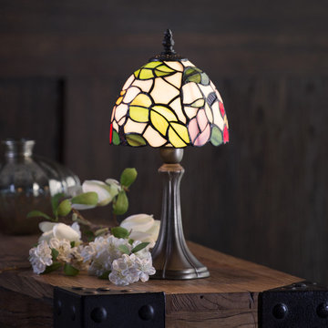 Tiffany Floral 8 Inch Table Lamp With Multi Coloured Shade - Antique Brass