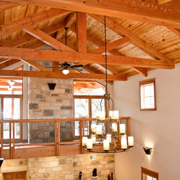 Timber Trusses in 2 Story Great Room