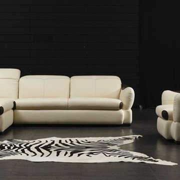Tow Toned Leather Sectional Sofas with Chair