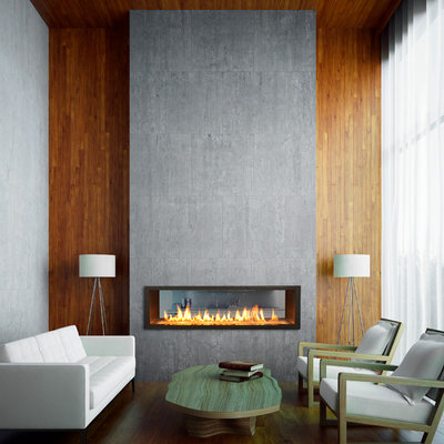 Inspiration for a small contemporary living room remodel in Sacramento with a two-sided fireplace and no tv