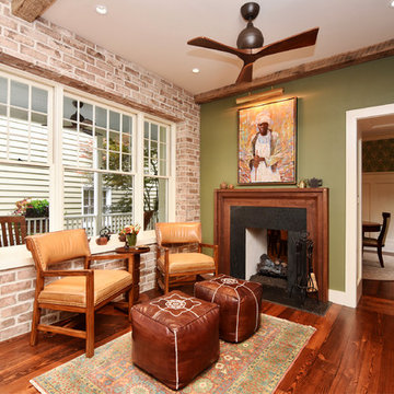 Tradd Street Renovation- Sitting Room with Custom Inlaid Fireplace Surround