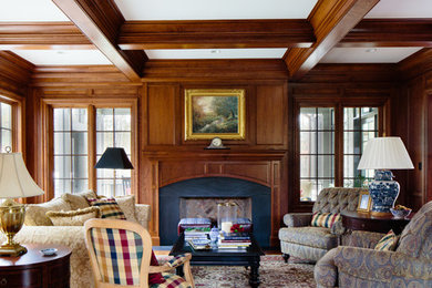 Living room - large traditional formal living room idea in Other with a wood fireplace surround