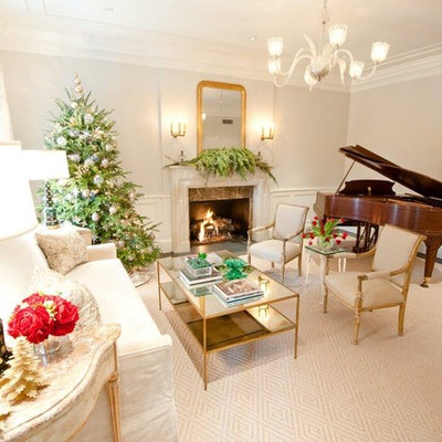 Elegant living room photo in Houston with a music area and a standard fireplace