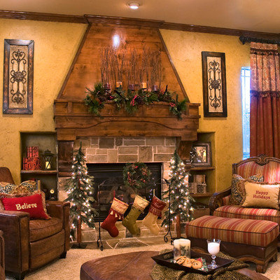 Inspiration for a timeless living room remodel in DC Metro with a stone fireplace