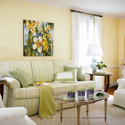 Mid-sized elegant formal living room photo in Raleigh with yellow walls